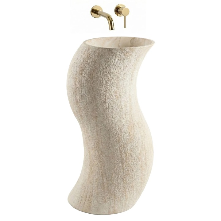 Rea lavoar independent Melody, Piatra artificiala (piatra compozita artificiala), Bej, Imitatie de piatra, 49x39x84cm