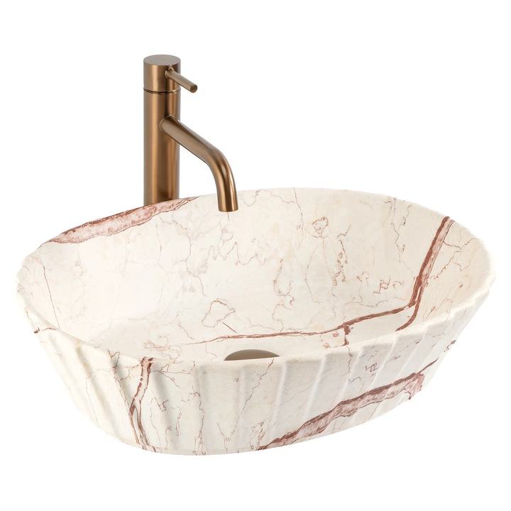 Rea lavoar de blat Samanta Zen, Ceramica sanitara, Bej, Imitatie de piatra, 38x50x13cm