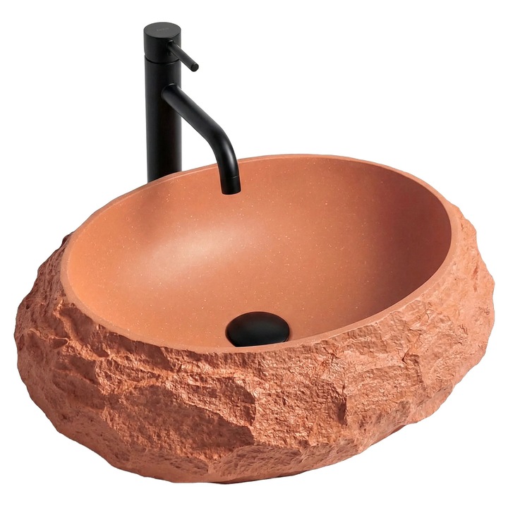 Rea lavoar de blat Mika, piatra compozita artificiala, Portocale, 50x38x15cm