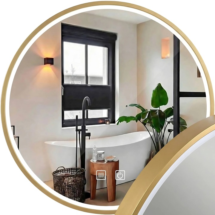 Rea oglinda MMJ 100 LED, Brush GoldPensula aurie, 2x100x100cm