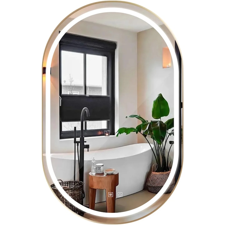 Rea oglinda LED OLL 60x90, Brush GoldPensula aurie, 90x60x90cm