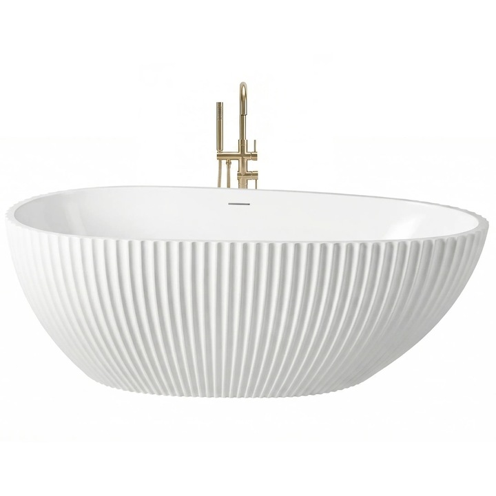 Rea cada de baie independenta Carmen 170 cu capac de dop auriu periat, Alb, 170X84, 5X59CM