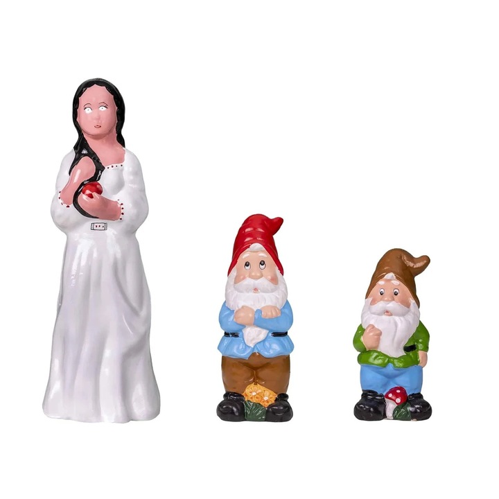 Pachet decor pentru gradina din ceramica, alba ca zapada si 2 x pitic