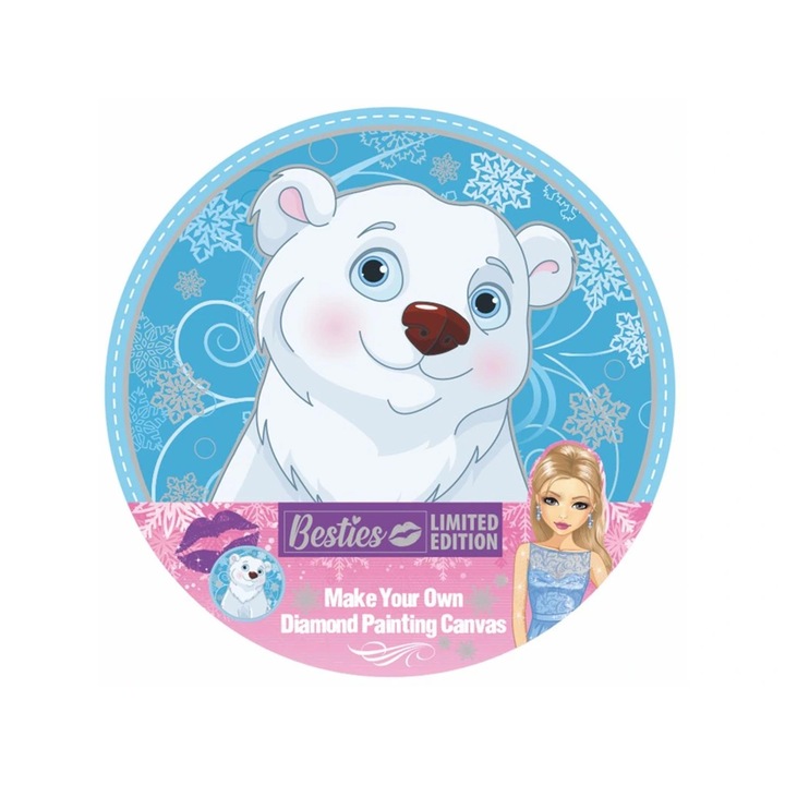 Pânză pentru pictat Moxy cu mărgele Besties - Urs, rotund, 30 cm