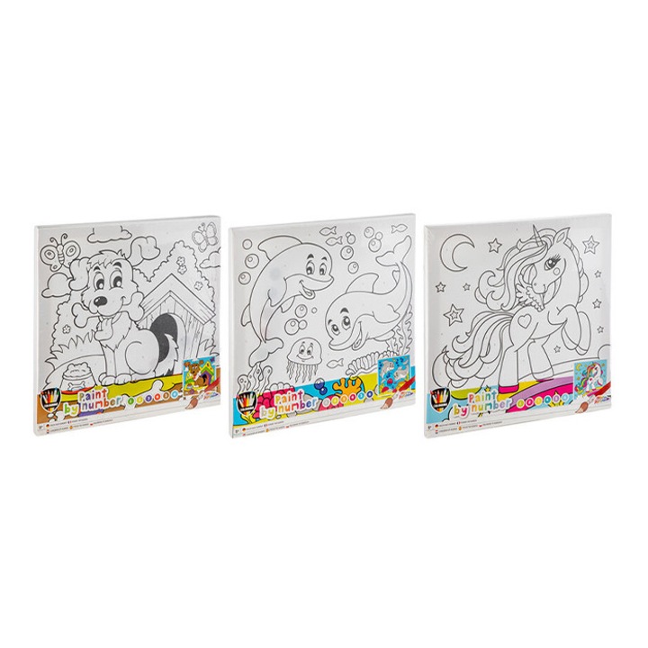 Set pictură pe numere Moxy, cu 6 vopsele și 2 pensule, asortate, 48 bucăți