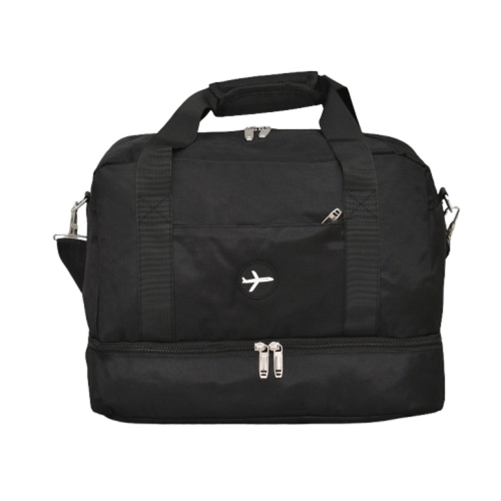Пътна Чанта за Ръчен Багаж 2361-1, 40/30/20 см, Текстил, Черна