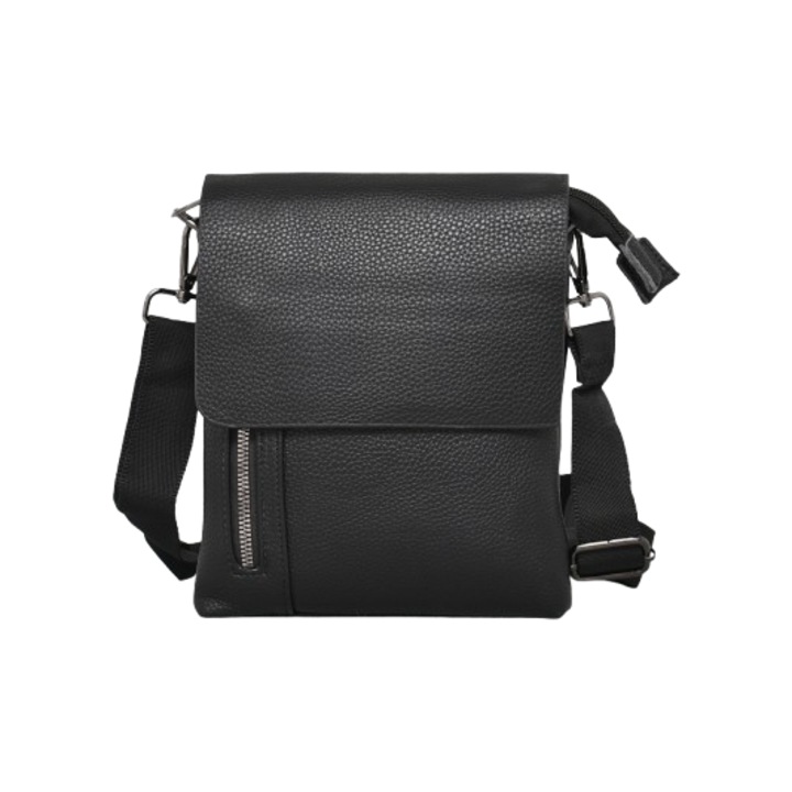 Férfi táska 018-3, Öko bőr, 18/22/5 cm, Fekete