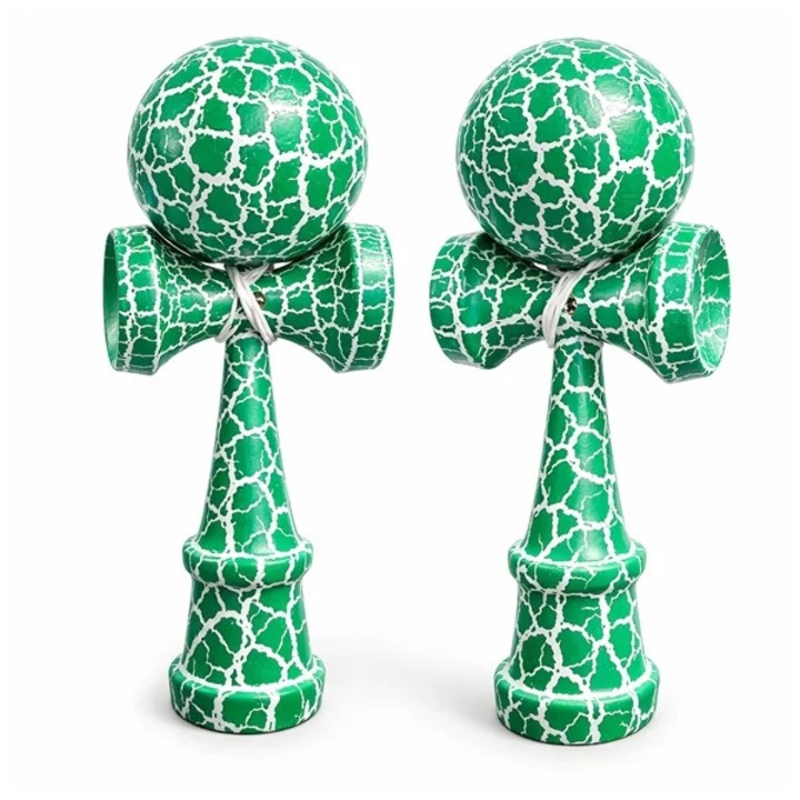 Комплект от две Kendama X Оригинални, Професионални, DEPOX®, Напукани, Дървени, 18 см, Зелено/Бяло
