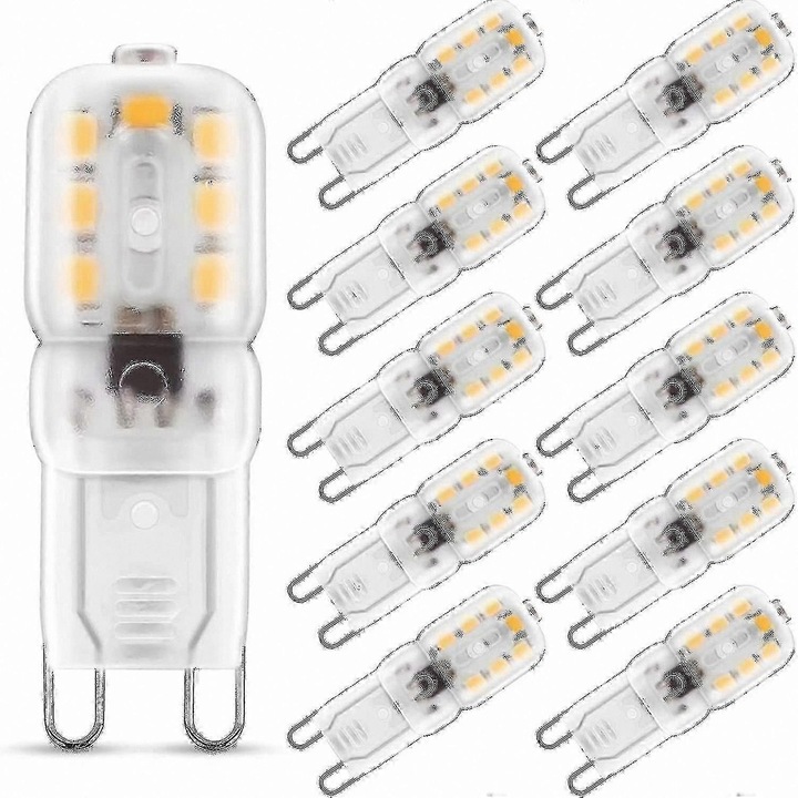 Комплект 10 LED крушки G9 2W топло бяло 3000K, еквивалент 25W халоген, 230V, 360° ъгъл на осветяване