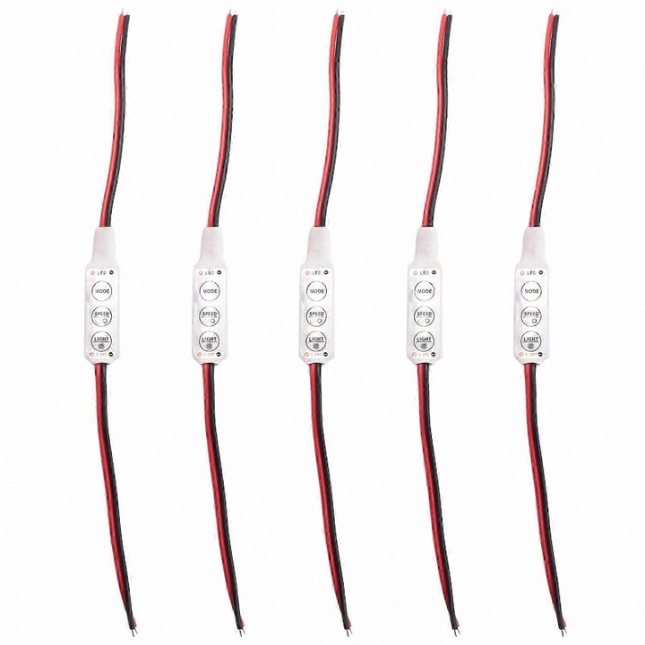 Set 5 Dimmer LED 12A 12V-24V pentru Benzi LED Monocrome, 34x12x5mm, 23cm