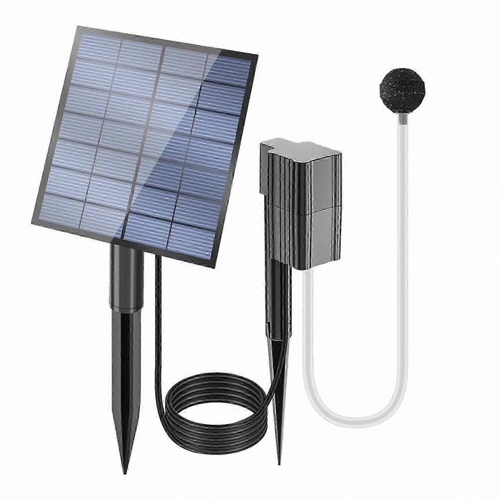 Pompa de aer solar pentru iazuri, 0.6L/min, panou solar ajustabil 180°, design compact