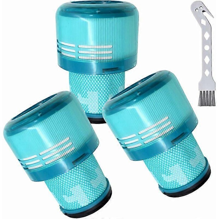 Set 3 filtre HEPA reutilizabile pentru aspirator Dyson V15, compatibile cu SV22 si V11, cu perie de curatare