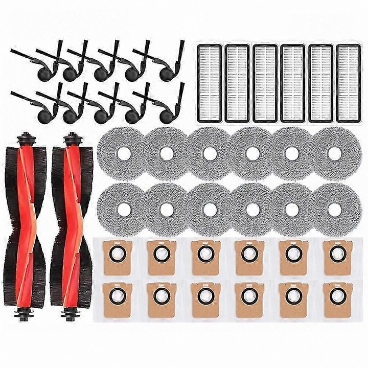 Set accesorii aspirator robot 5 Pro, 2 perii cilindrice, 10 perii laterale, 6 filtre HEPA, 12 lavete, 12 saci de praf, plastic