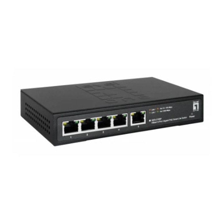 Комутатор LevelOne GES-2105P 5-портов Gigabit PoE Smart Lite, черен, 802.3af