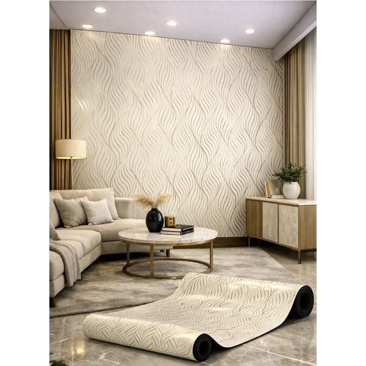 Panou autoadeziv ALEX DESIGN, Finisaj lucios, Vinil, Impermeabil, Rezistent la căldură, Auriu, 120x300cm