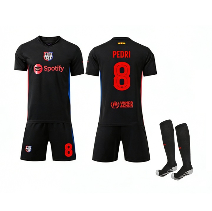 Комплект футболна екипировка Барселона, номер 8, черен