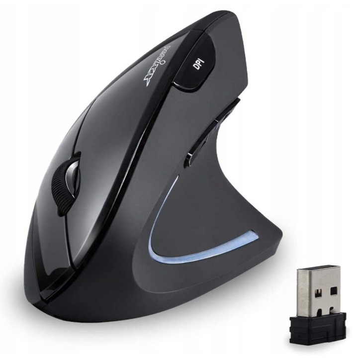 Mouse wireless Perixx PERIMICE-713N ergonomica verticala negru 62x68x124mm