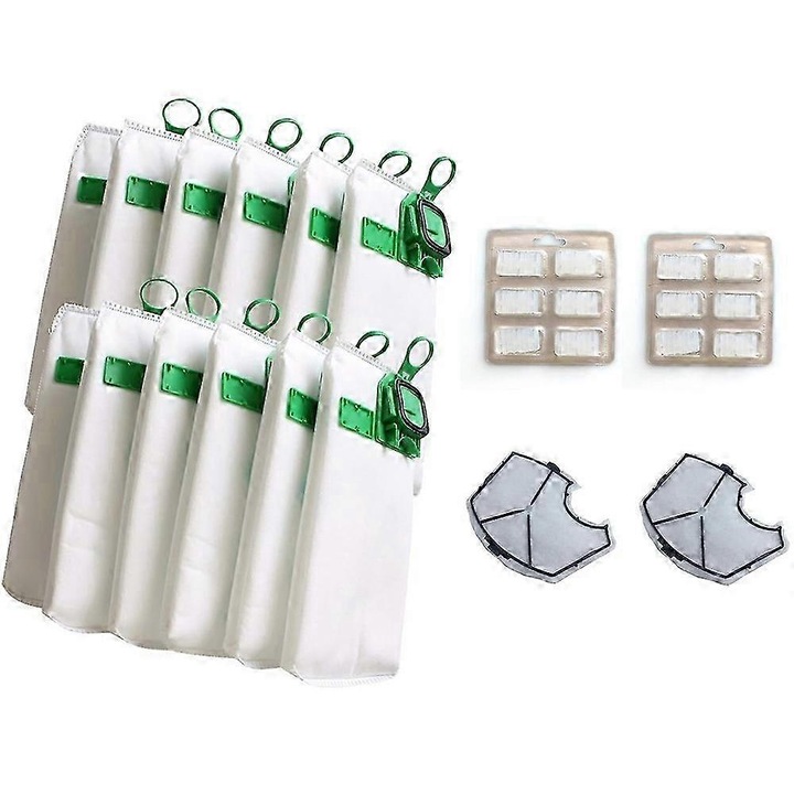 Set saci aspirator Vorwerk Kobold Vk140 Vk150, 12 saci, 2 filtre motor, 12 difuzoare