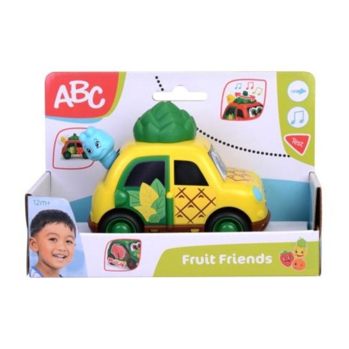 Ananász játékkocsi, Fruit Friends, 12cm, zenélő doboz, billegő hernyó