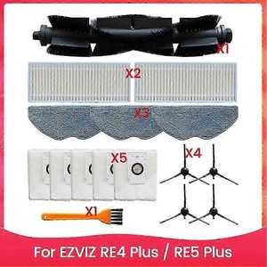 EZVIZ Kit Ricambi RE4 & RE4C & RE5 Plus Robot Aspirapolvere Lavapavimenti, 1 Spazzola Principale, 2 Spazzola Laterale, 2 Filtro ad alta Efficienza, 2 Straccio Lavapavimenti