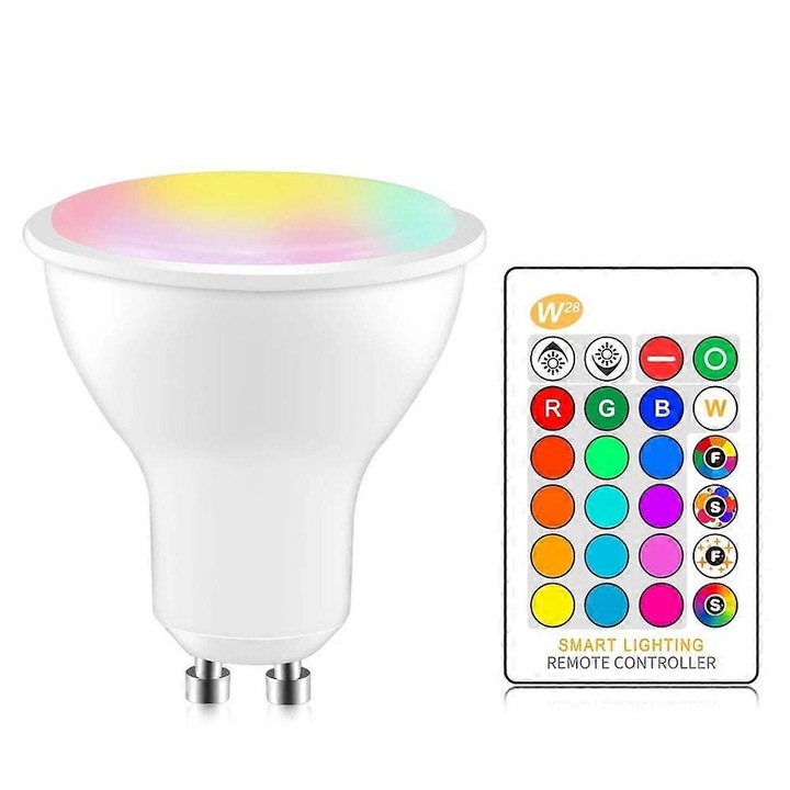 Bec LED, Gu10 RGB, dimabil, WiFi si Bluetooth, 16 milioane de culori