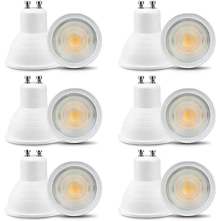 Set 12 becuri LED GU10 6W 220-240V, alb cald 3000K, 600lm, 30°