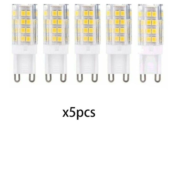 Set de 5 becuri LED G9, alb cald 3000 K, 5 W, 420 lumeni