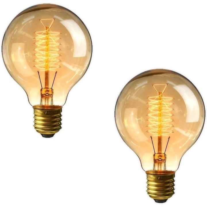 Becuri G80 40W E27 set 2 buc, dimabil, filament spiral, alb cald 2700K
