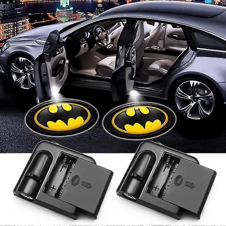 Set 2 proiectoare LED pentru usi auto Batman, lumini de bun venit, pentru toate modelele de masini