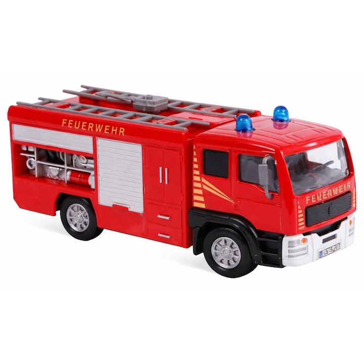 Macheta metalica Camion de pompieri cu lumina si sunet, Scara 1:36, Rosu