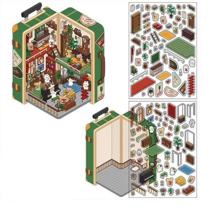 2.5D Deco Scene matricák, Kreatív barkács csomag, Aranyos jelenet