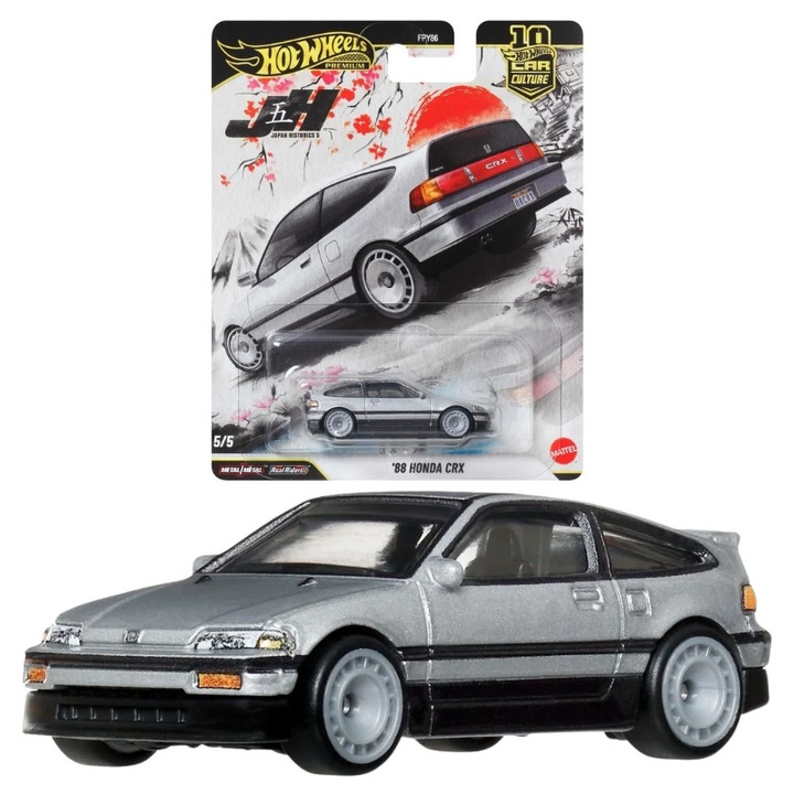Masinuta Honda CRX 1988, Hot Wheels, Metal, Manual, Fara Baterii, Recunoastere Vehicule, Design Retro, Roti Mobile, Colectie Clasica, Cadou Pasionati Auto, 10.5 x 1.5 cm, Multicolor