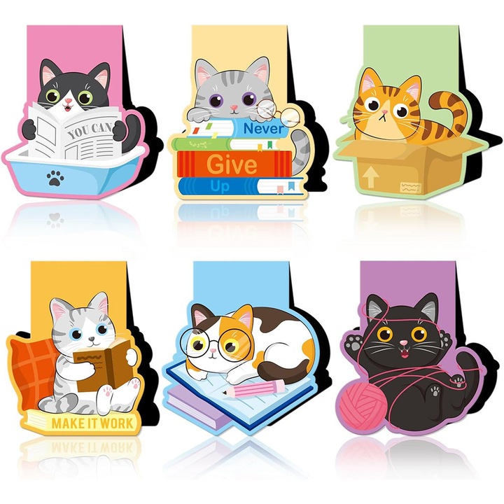 Set 6 Semne de Carte Magnetice, BOMSTOM, Design Animale, Pastel Marcaje Magnetice Colorate pentru Profesori, Studenti si Iubitorii de Carti, Multicolor