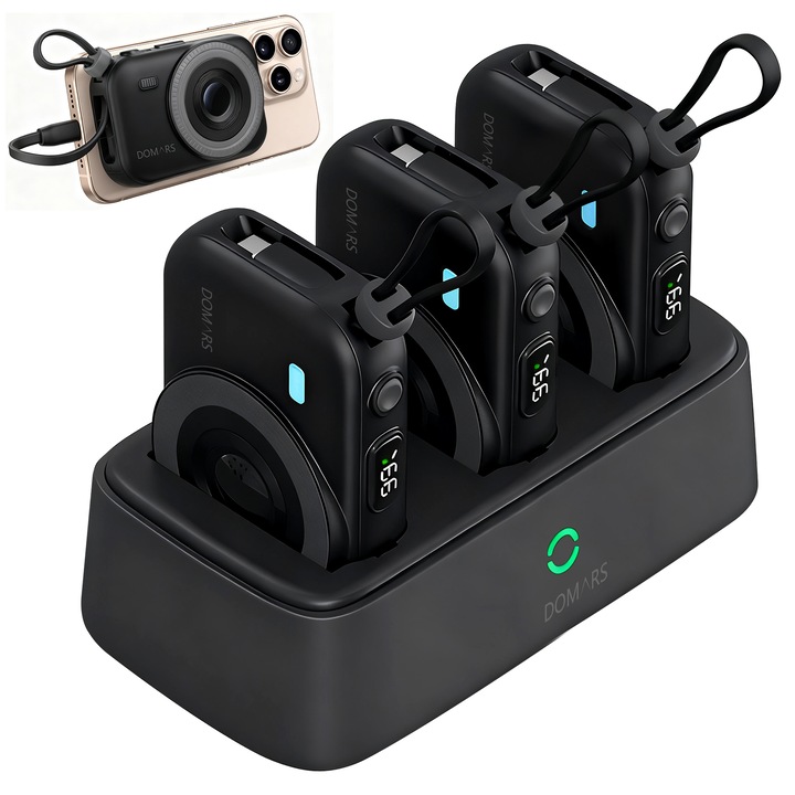 Power Bank Domars 3-IN-1 10000mAh, cablu de incarcare inclus, alb, pentru telefoane