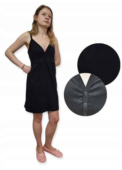 Pijamale dama, Dartomik, camasa de noapte din bumbac, bretele, negru, 100% bumbac, 2XL INTL