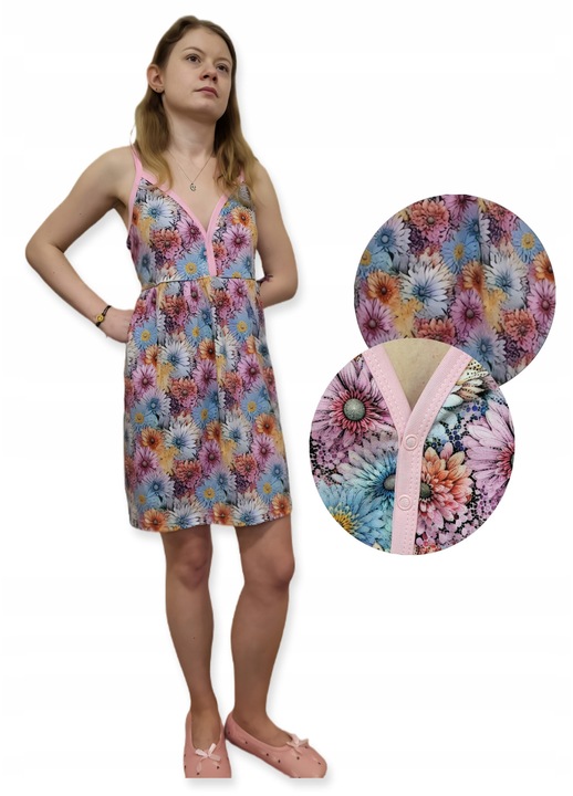 Pijamale dama Dartomik, camasa de noapte bumbac, multicolor, bretele, material respirabil