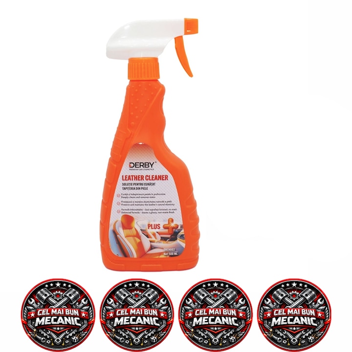 Solutie curatat tapiterie din piele DERBY PLUS, cu pulverizator, curatare delicata si protectie piele auto, 500 ml