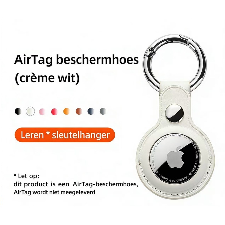 Védőtok AirTaghez, Bőr, Fehér/Ezüst