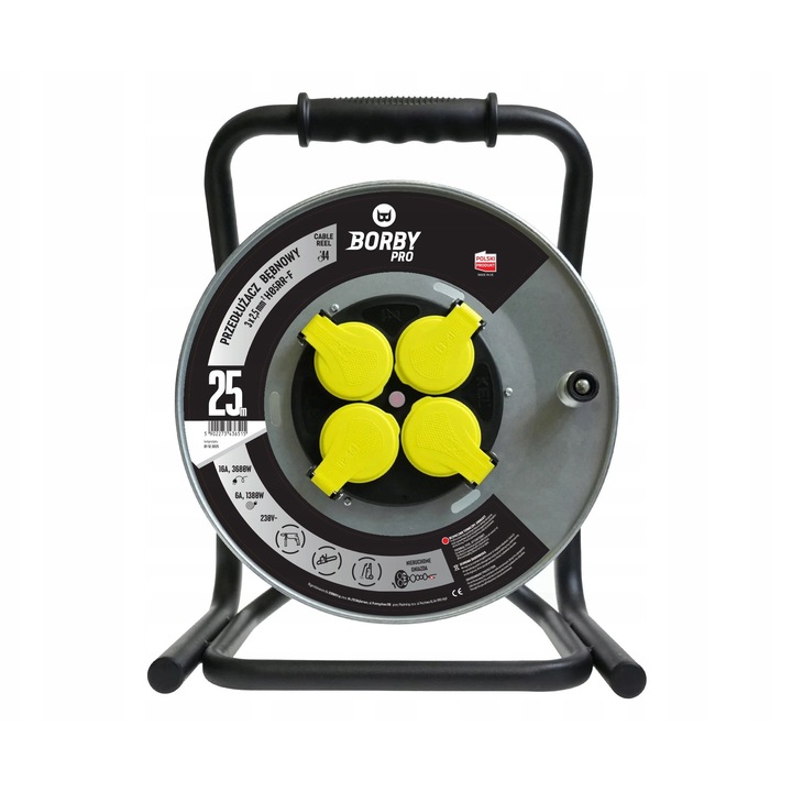 Удължител bebanos Borby 25 м, 4 гнезда, 16 А, IP44, 3x2,5 мм