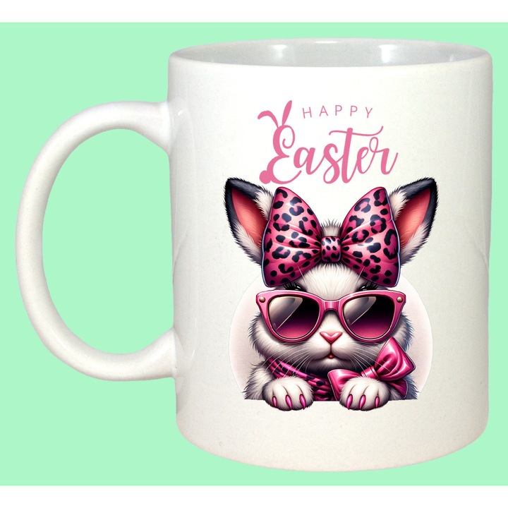 Cana Paste Iepuras Paste Ochelari Roz Stylish Easter, Cadou, Sarbatori, Cri-Flo, Culoare Alb, 330 ml