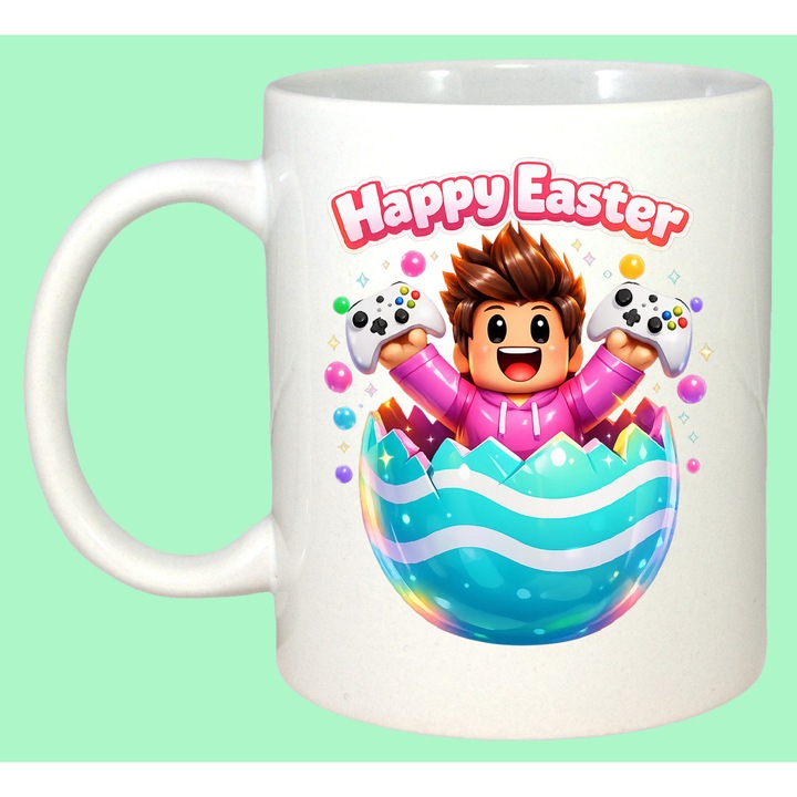 Cana Paste Roblox Happy Easter Ou Albastru Colorat Gamer, Cadou, Sarbatori, Cri-Flo, Culoare Alb, 330 ml