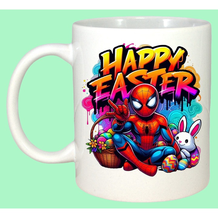 Cana Paste Spiderman Happy Easter Graffiti Oua Colorate, Cadou, Sarbatori, Cri-Flo, Culoare Alb, 330 ml