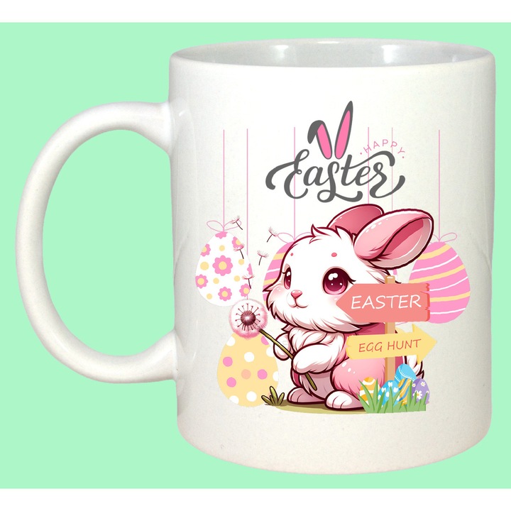 Cana Paste Iepuras Paste Ou Colorat Ilustratie Sweet, Cadou, Sarbatori, Cri-Flo, Culoare Alb, 330 ml