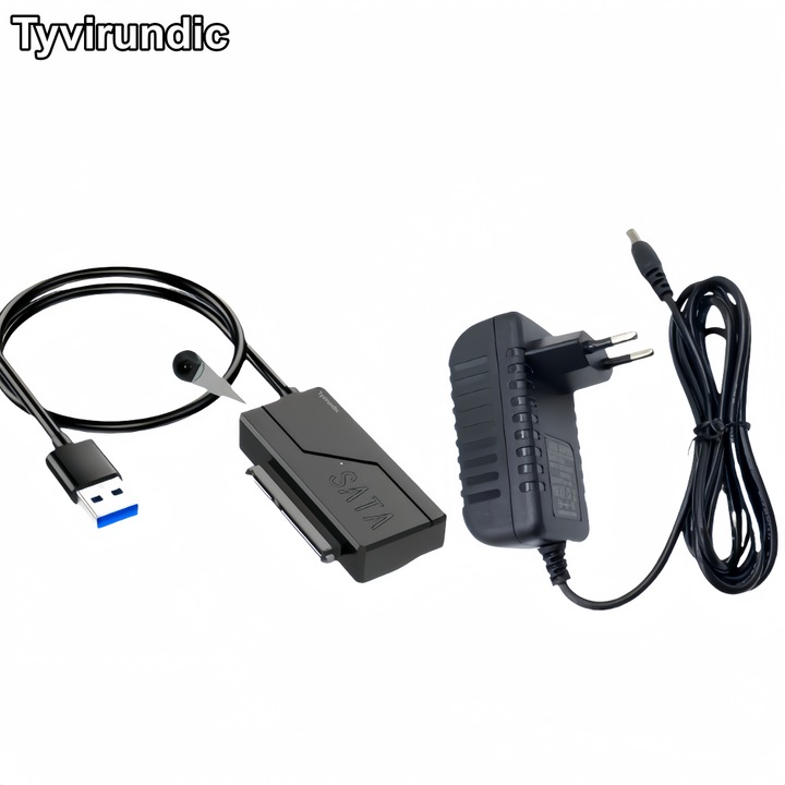 USB 3.0 - SATA adapter, Tyvirundic, 2.5"/3.5" HDD/SSD-hez, plug and play, 12V tápegységgel, 38 cm, fekete