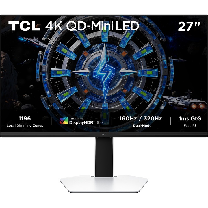 Monitor Gaming TCL QD-Mini LED 27C2A, 27", UHD, 160Hz, 1ms GTG, HDR 1000