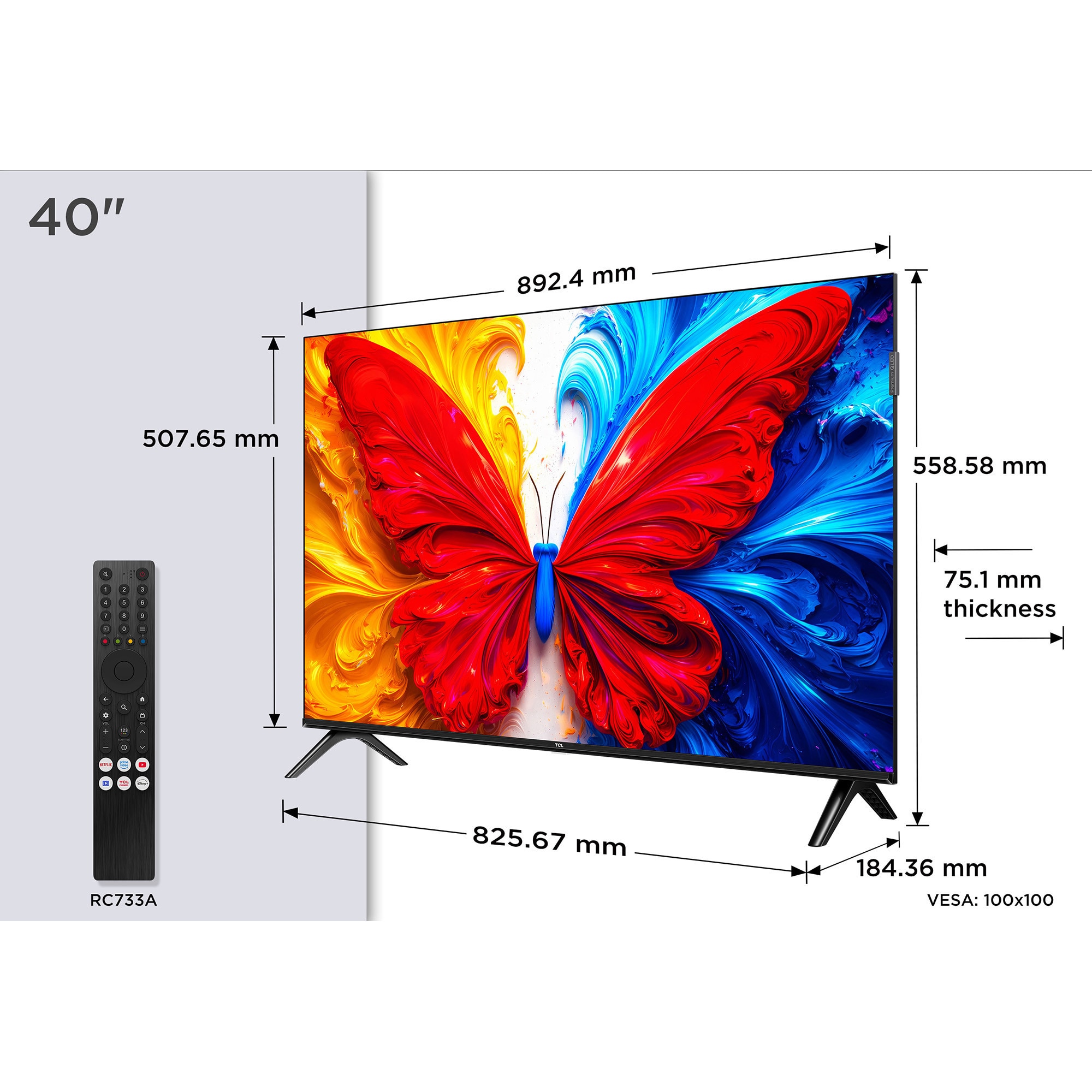 Televizor TCL QLED 40S5L, 100 cm, Smart Android TV, Full HD, Clasa F (Model 2026)