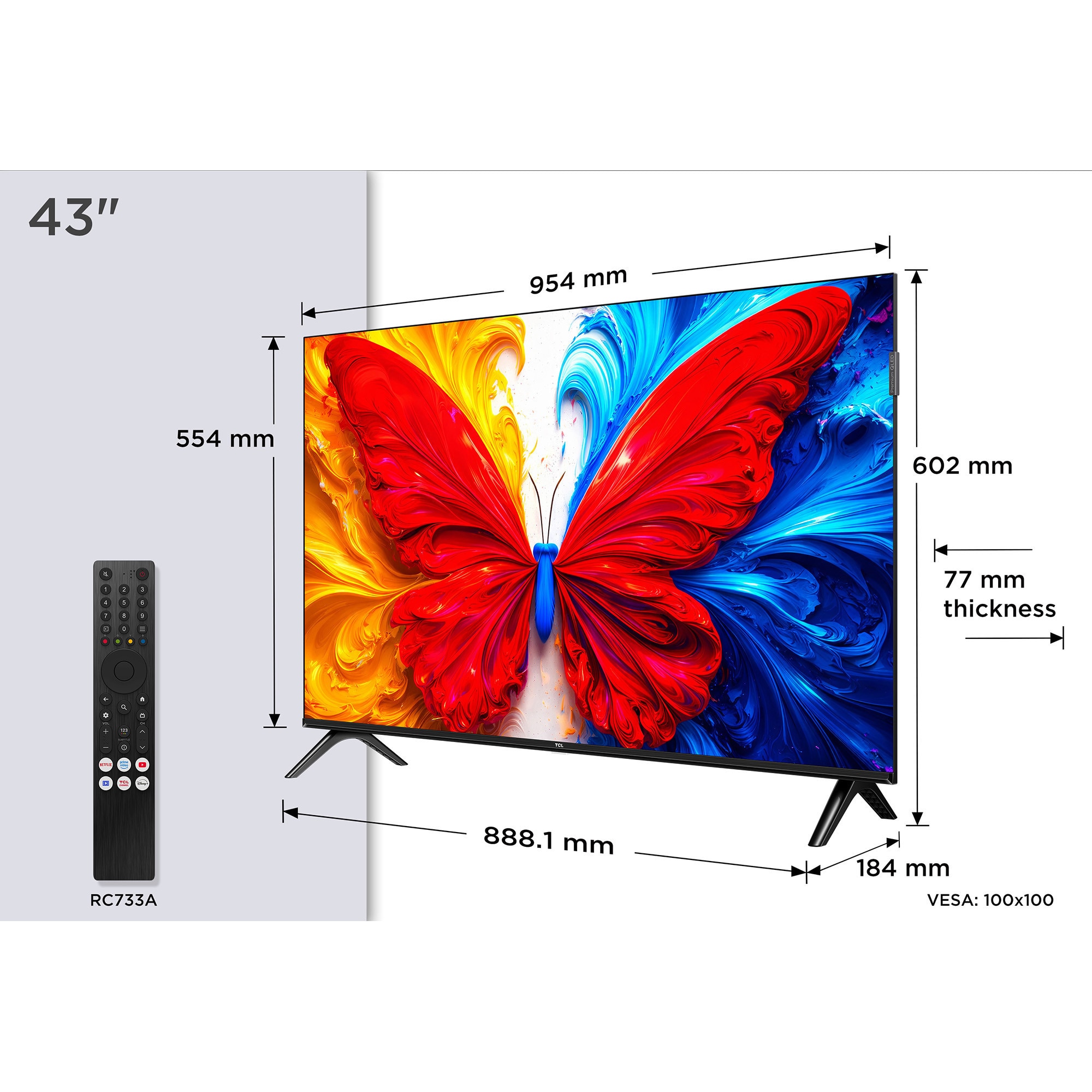 Televizor TCL QLED 43S5L, 108 cm, Smart Android TV, Full HD, Clasa F (Model 2026)