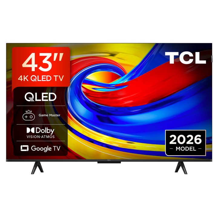 Televizor TCL QLED 43P7L, 108 cm, Smart Google TV, 4K Ultra HD, Clasa F (Model 2026)
