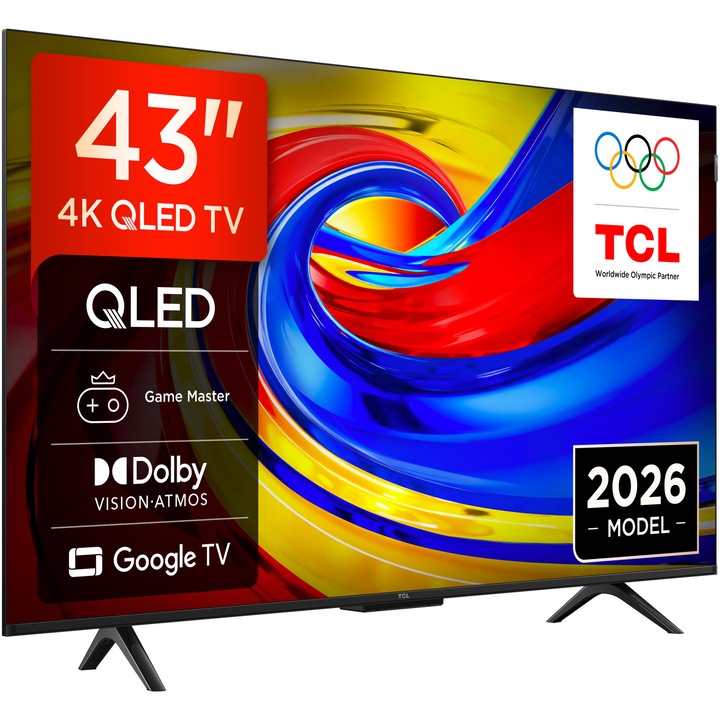 Televizor TCL QLED 43P7L, 108 cm, Smart Google TV, 4K Ultra HD, Clasa F (Model 2026)