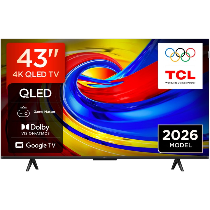 Телевизор TCL QLED 43P7L, 43" (108 см), Smart Google TV, 4K Ultra HD, Клас F (Модел 2026)